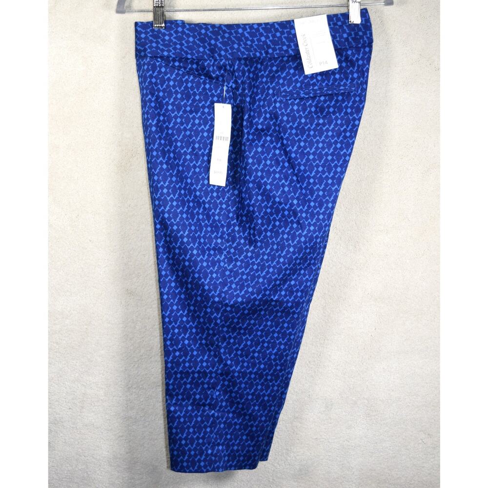 NEW Coldwater Creek Cropped Pants Blue Diamond Print Fly Zipper Capris Size P14